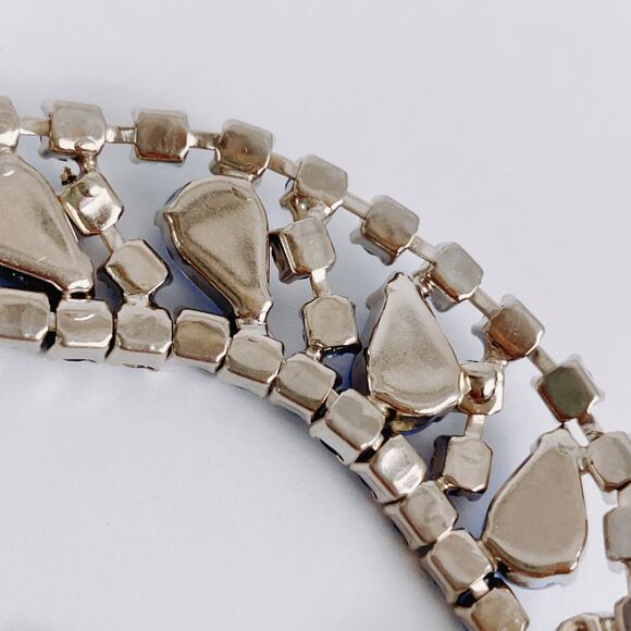 Vintage 1950s Blue Glass Rhinestone Moonglow Bracelet Mid Century Silver Tone - Picture 9 of 15